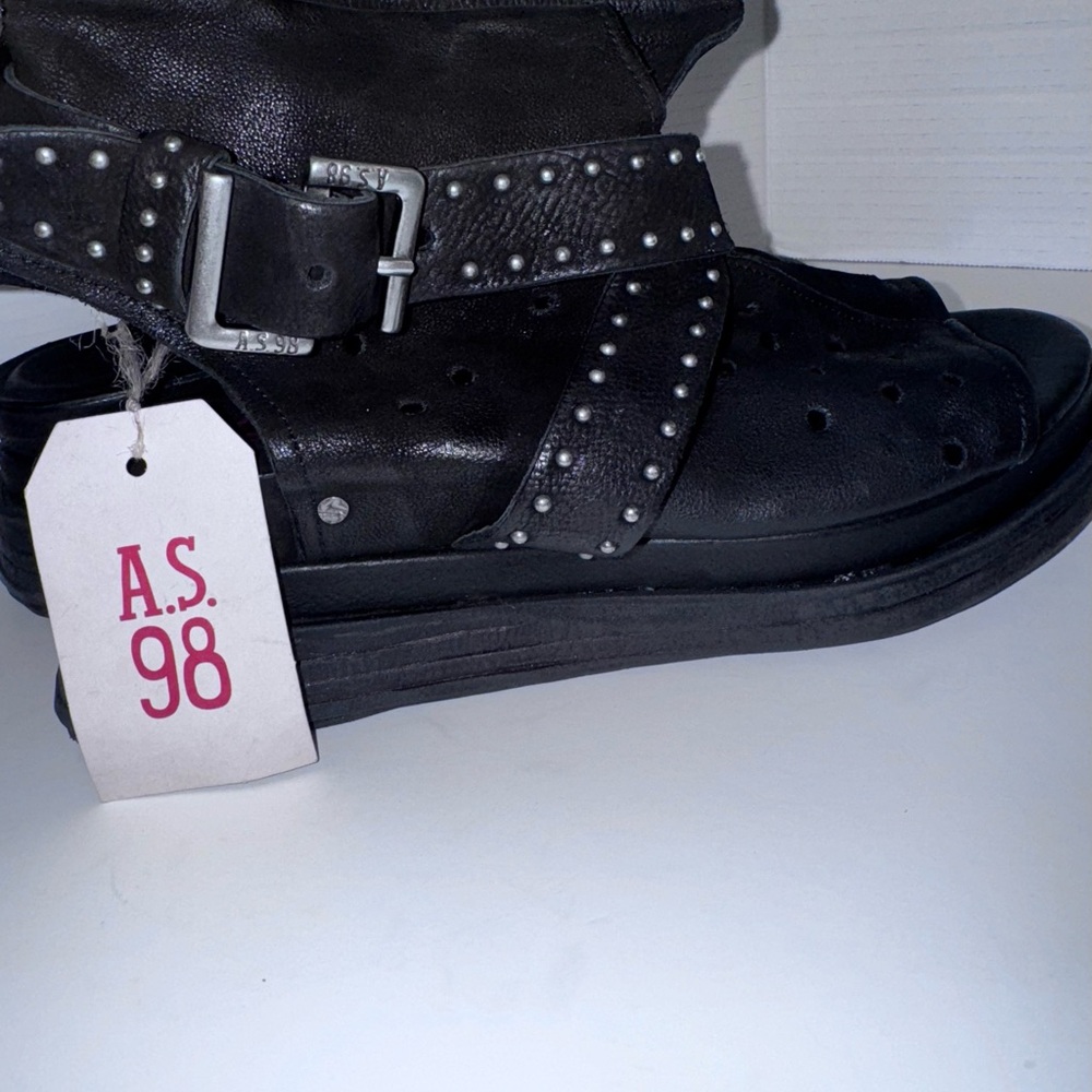 A.S.98 Lorrie Black Open Toe Bootie 41=9.5-10 US - Picture 2 of 6